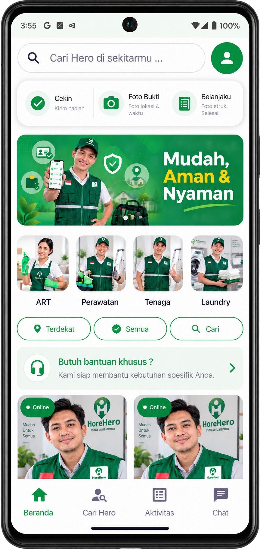 Tampilan aplikasi HoreHero pada ponsel